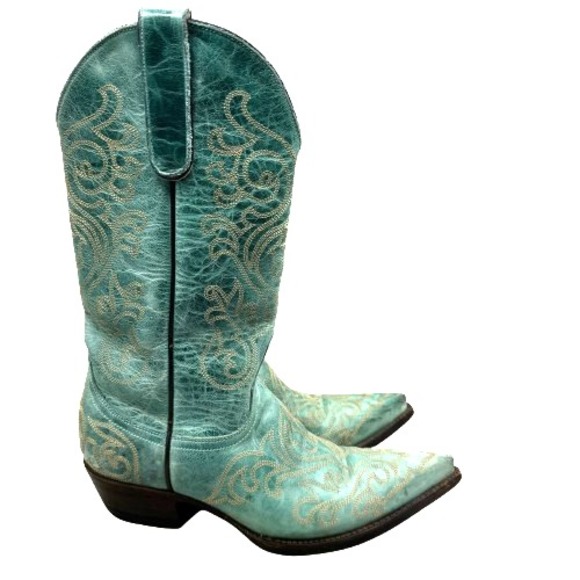 OLD GRINGO YIPPEE KIYAY BOOTS SNIP TOE LEATHER WOMEN'S 6 B TEAL WESTERN COWGIRL - Picture 1 of 13